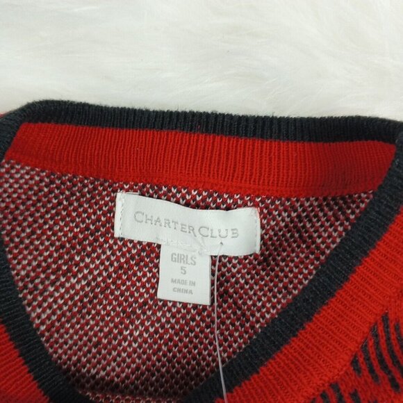 NWT CHARTER CLUB Fall Christmas Sweater Girls Size 5 Plaid Pullover Crew Neck - Picture 4 of 10